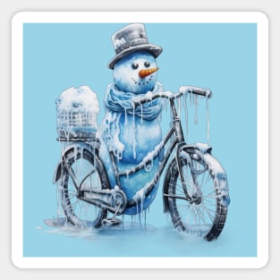 Snowman On A Bicycle Magnet